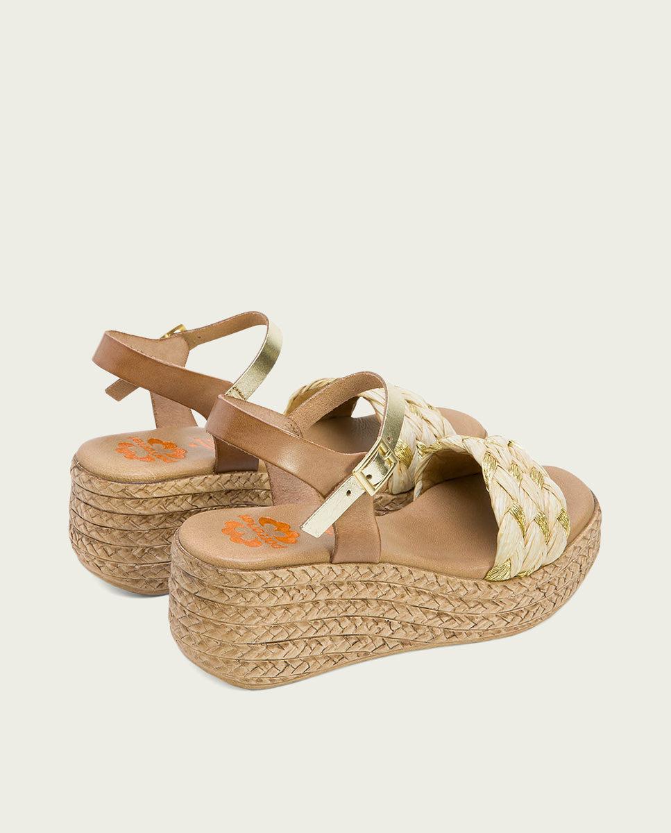 Porronet SANDALIA PIEL CUÑA TAUPE PLATINO GAIA