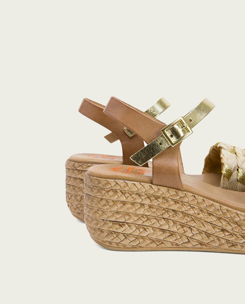 Porronet SANDALIA PIEL CUÑA TAUPE PLATINO GAIA