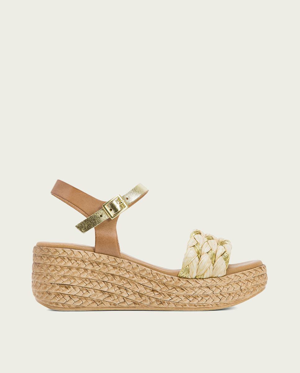 porronet SANDALIA PIEL CUÑA TAUPE PLATINO GAIA