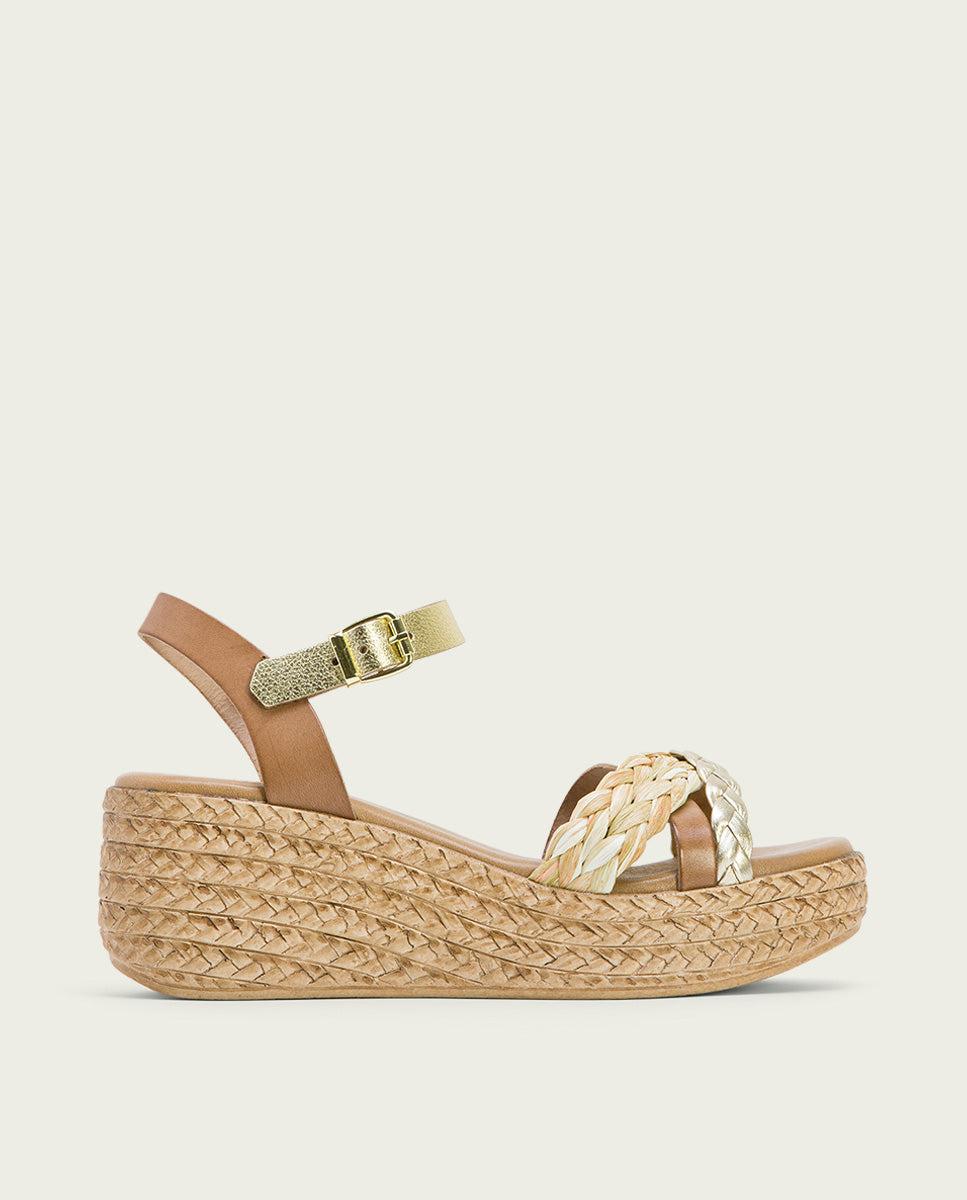 Porronet SANDALIA PIEL CUÑA TAUPE PLATINO GINA