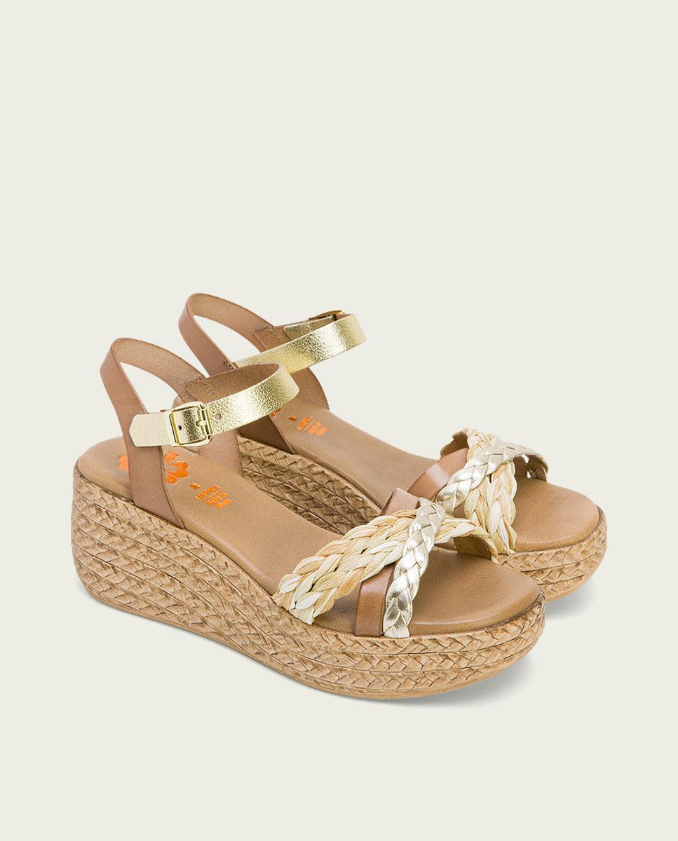 Porronet SANDALIA PIEL CUÑA TAUPE PLATINO GINA