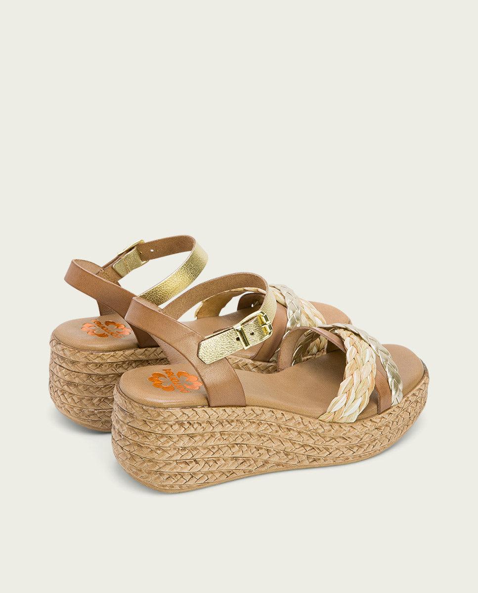 Porronet SANDALIA PIEL CUÑA TAUPE PLATINO GINA