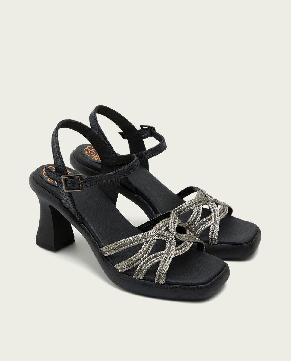Porronet SANDALIA PIEL TACON ALTO NEGRO PLOMO LEO