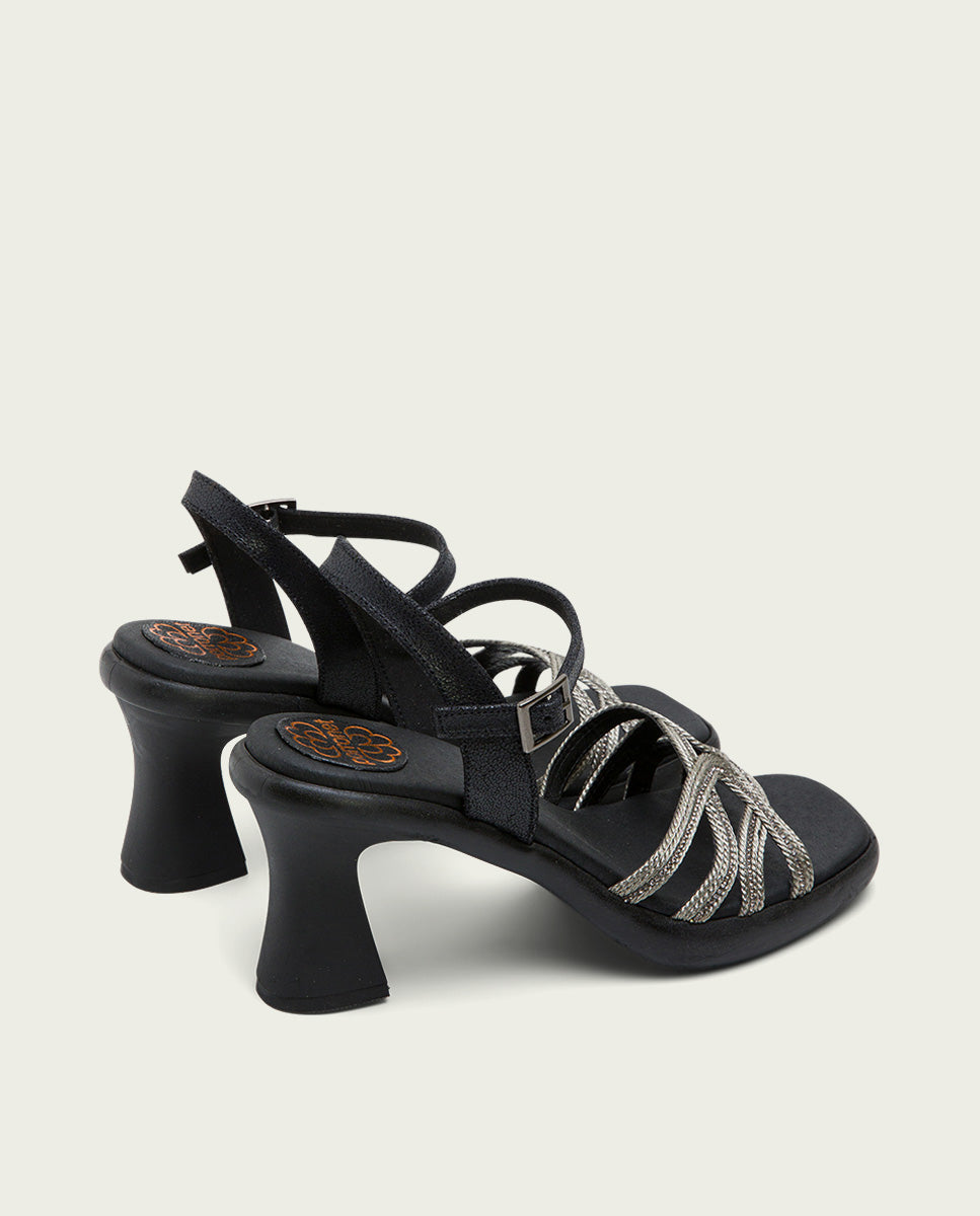 Porronet SANDALIA PIEL TACON ALTO NEGRO PLOMO LEO