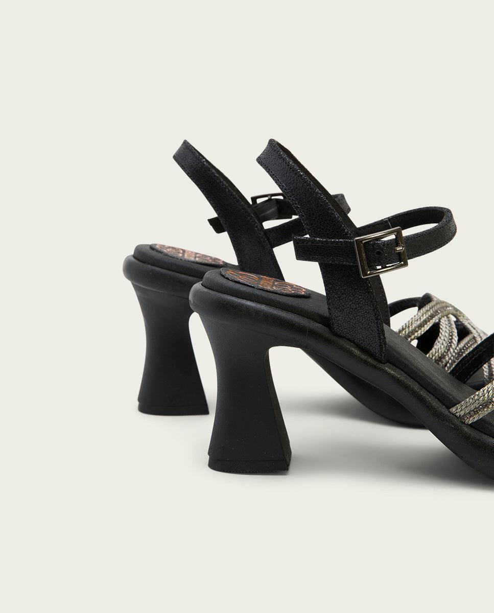 Porronet SANDALIA PIEL TACON ALTO NEGRO PLOMO LEO