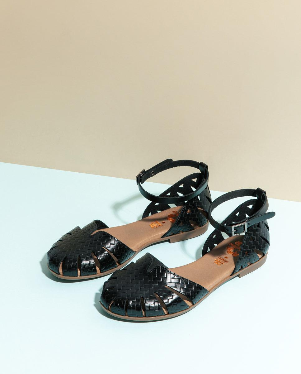 porronet SANDALIA PLANA PIEL NEGRA BECCA