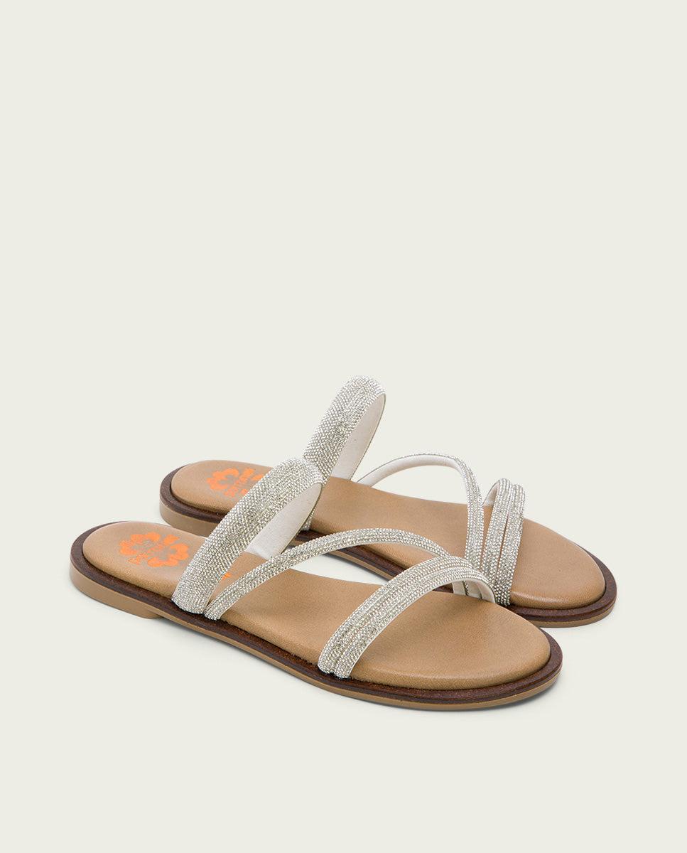 Porronet SANDALIA PLANA PIEL PLATA CAITLIN