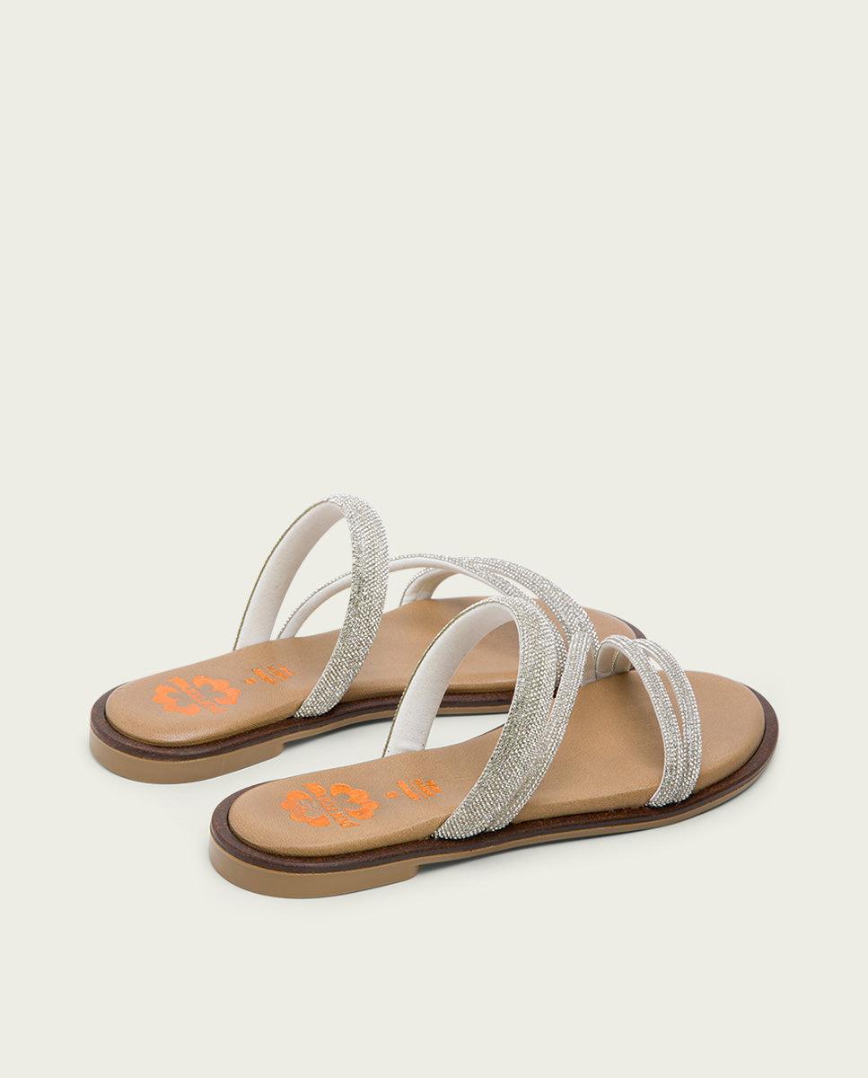 Porronet SANDALIA PLANA PIEL PLATA CAITLIN