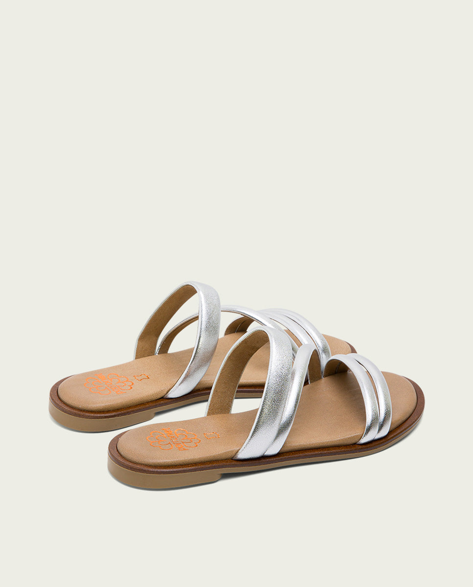 Porronet SANDALIA PLANA PIEL PLATA CAROL