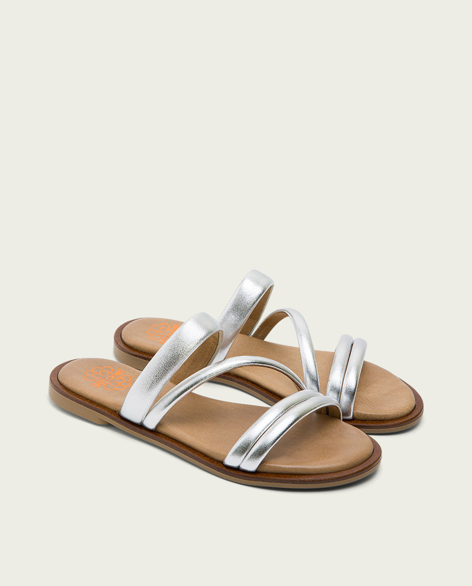 porronet SANDALIA PLANA PIEL PLATA CAROL