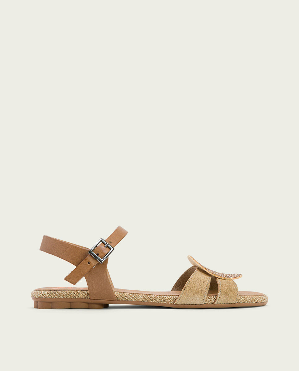 Porronet SANDALIA PLANA PIEL SERRAJE ARENA ANGELA