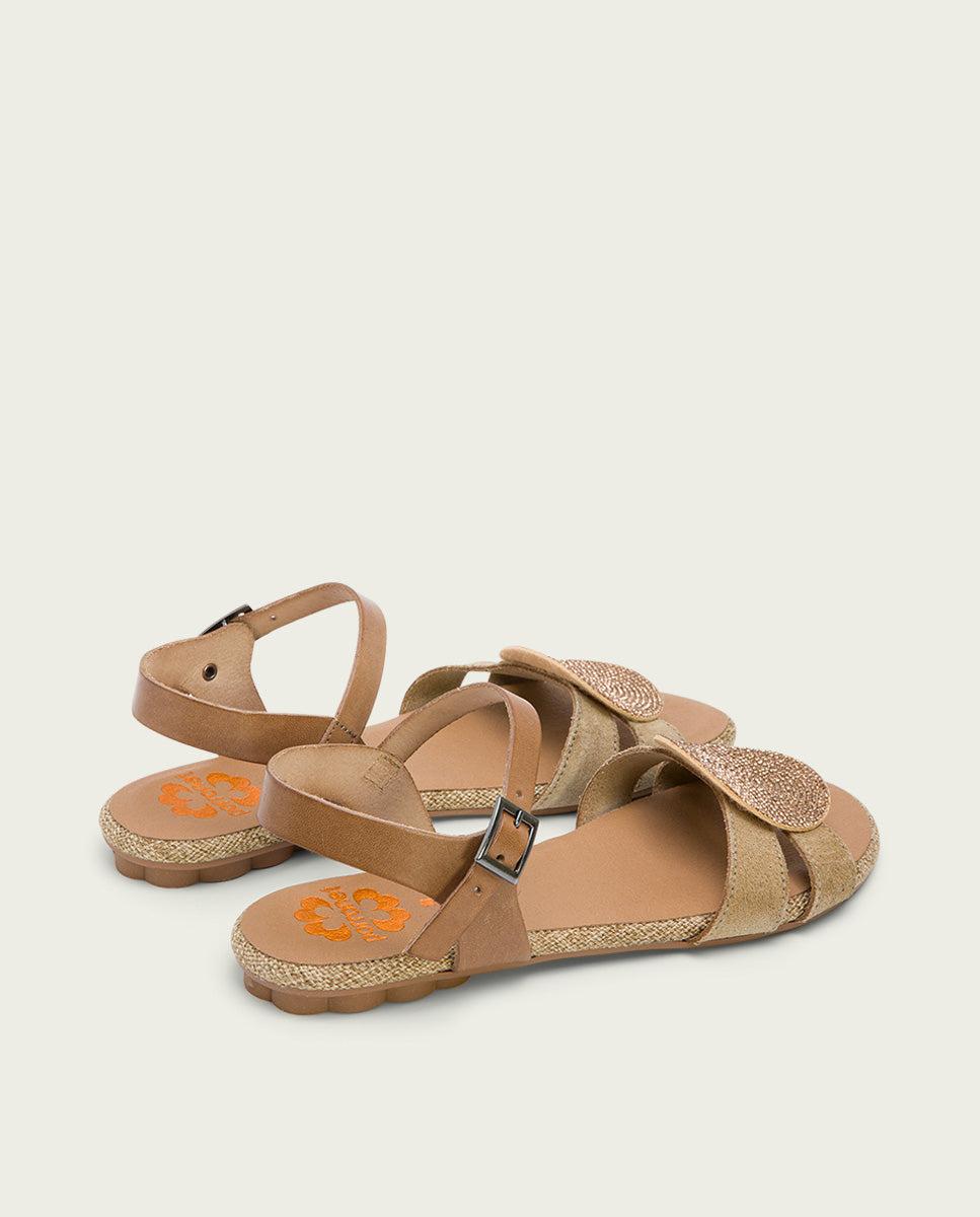 Porronet SANDALIA PLANA PIEL SERRAJE ARENA ANGELA