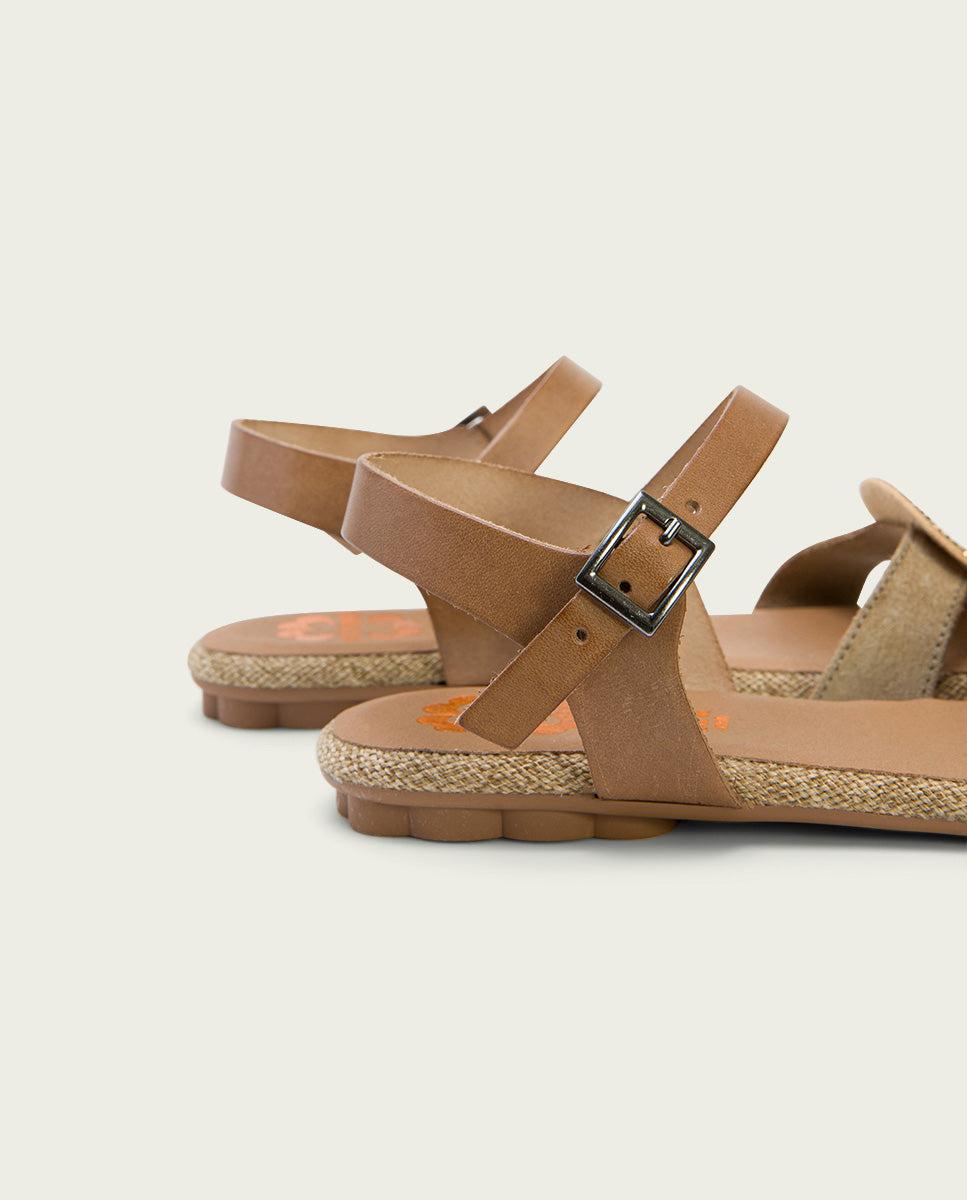 Porronet SANDALIA PLANA PIEL SERRAJE ARENA ANGELA