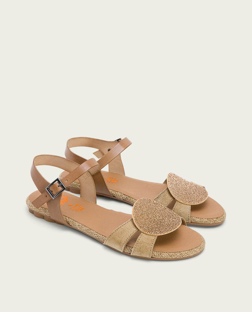 porronet SANDALIA PLANA PIEL SERRAJE ARENA ANGELA