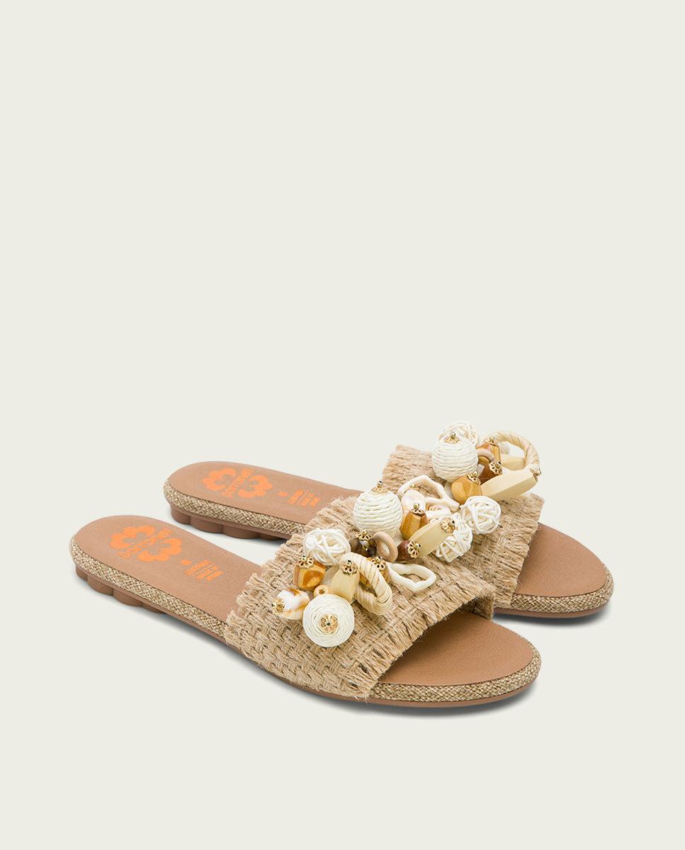 porronet SANDALIA PLANA PIEL YUTE BLANCO ANNA