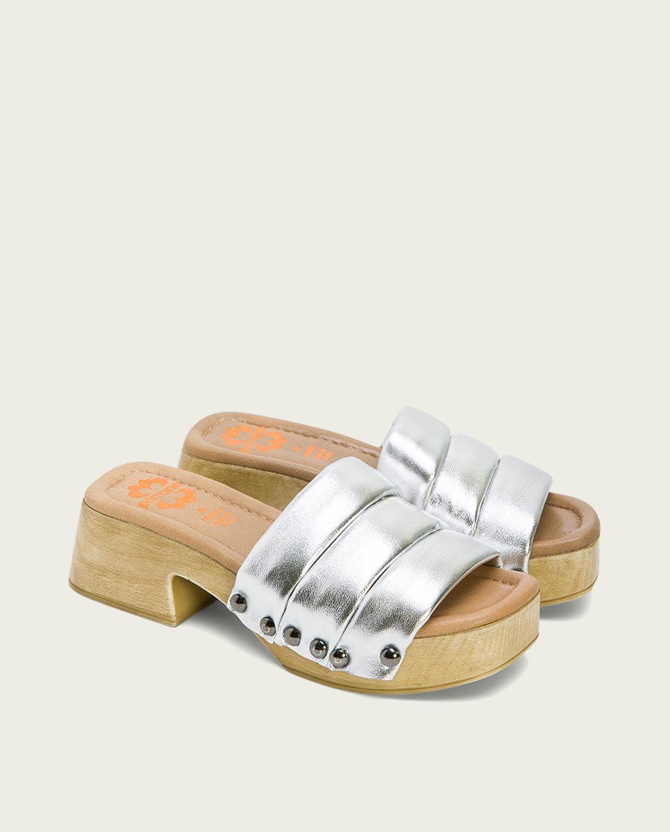 Porronet SANDALIA TACON BAJO PIEL PLATA NAHYA