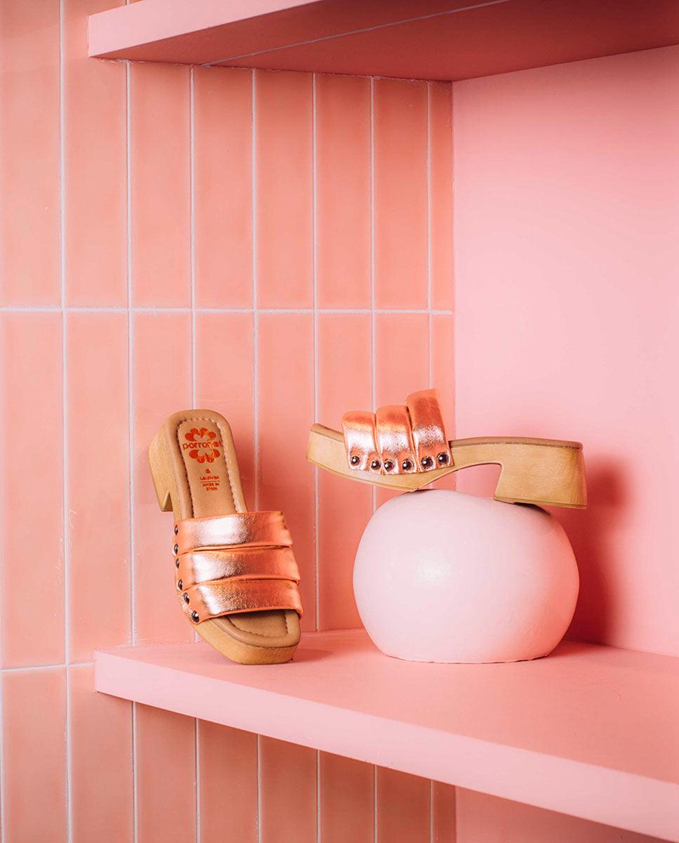 porronet SANDALIA TACON BAJO PIEL ROSE NAHYA