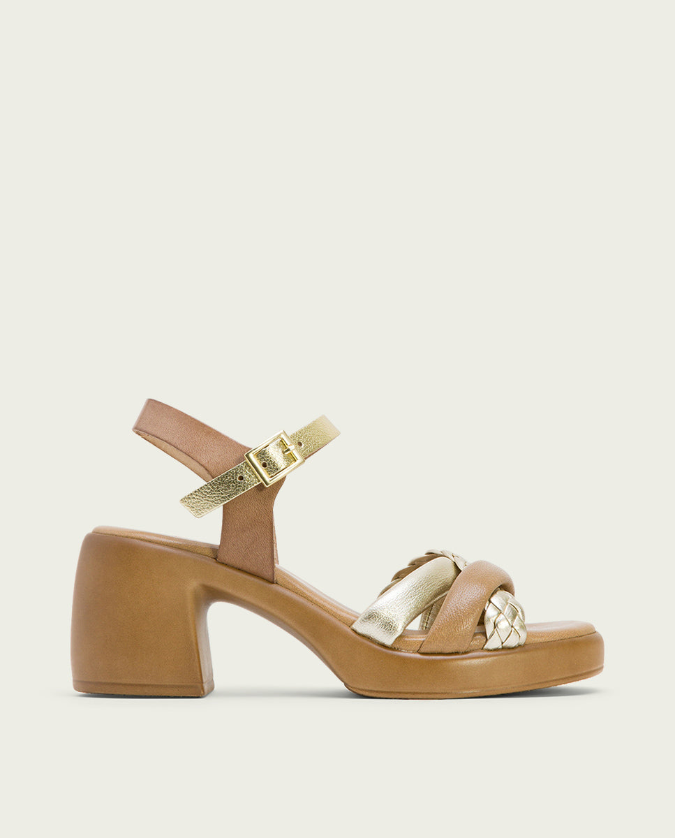 Porronet SANDALIA TACON PIEL TAUPE PLATINO HALEY