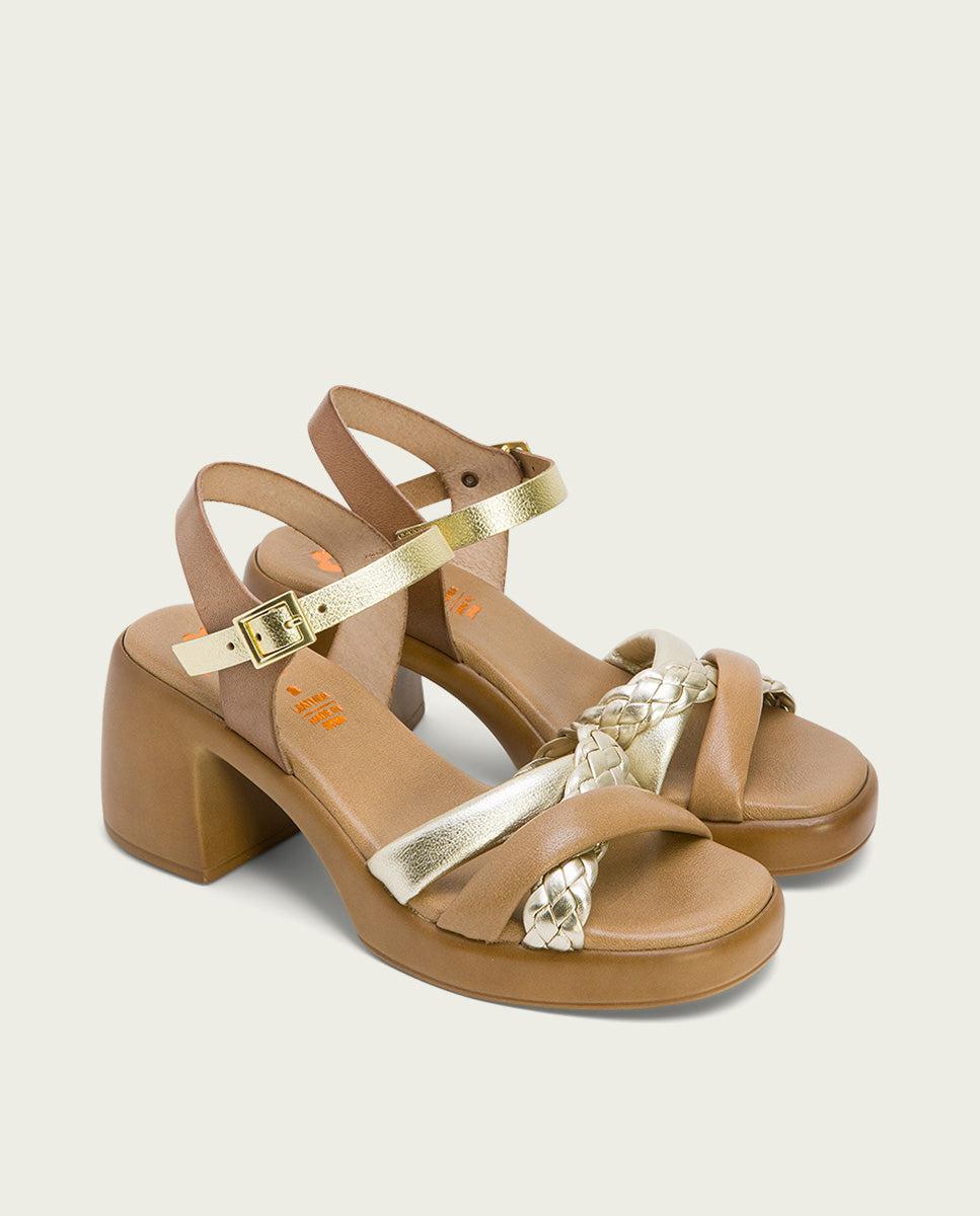 Porronet SANDALIA TACON PIEL TAUPE PLATINO HALEY