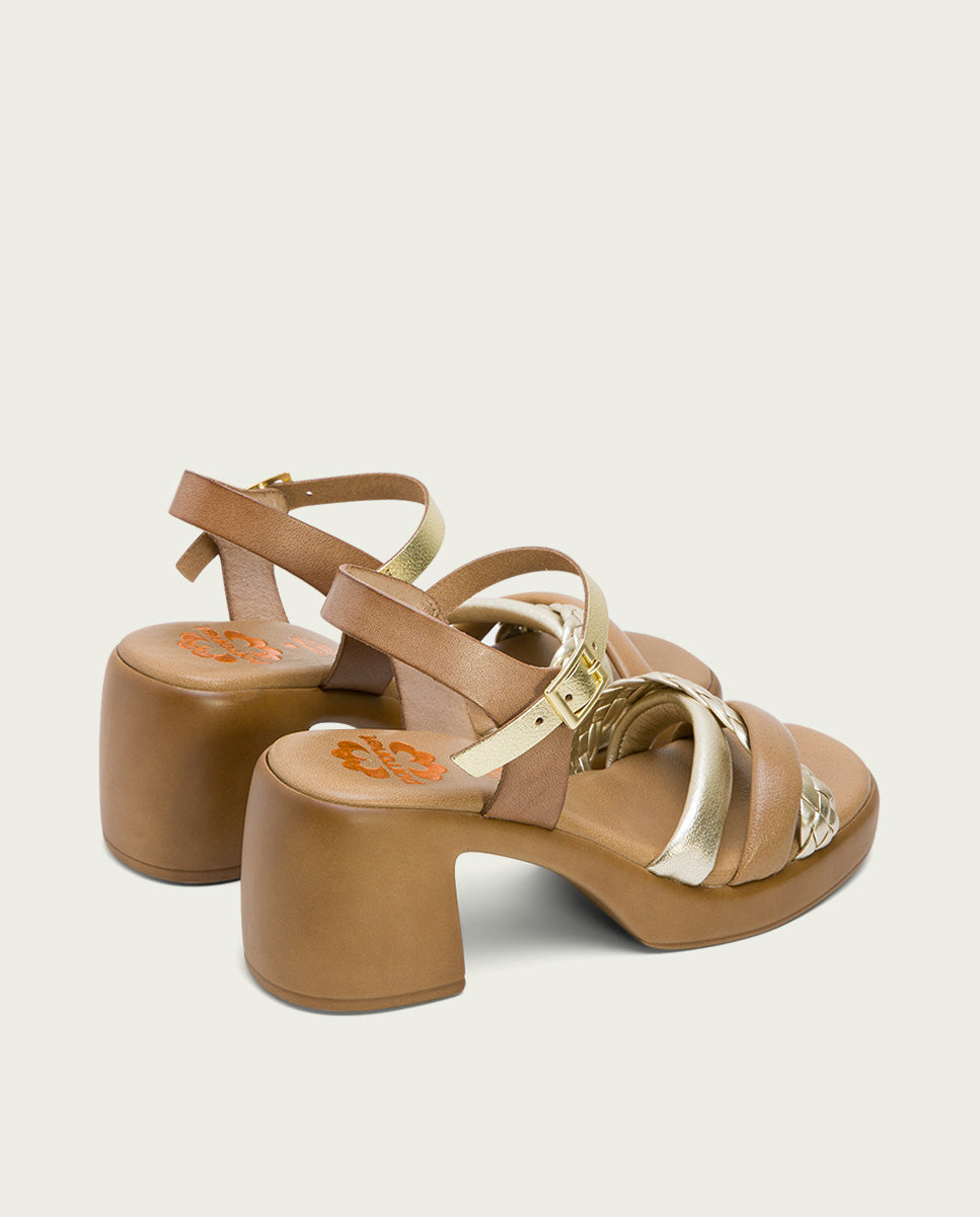 Porronet SANDALIA TACON PIEL TAUPE PLATINO HALEY