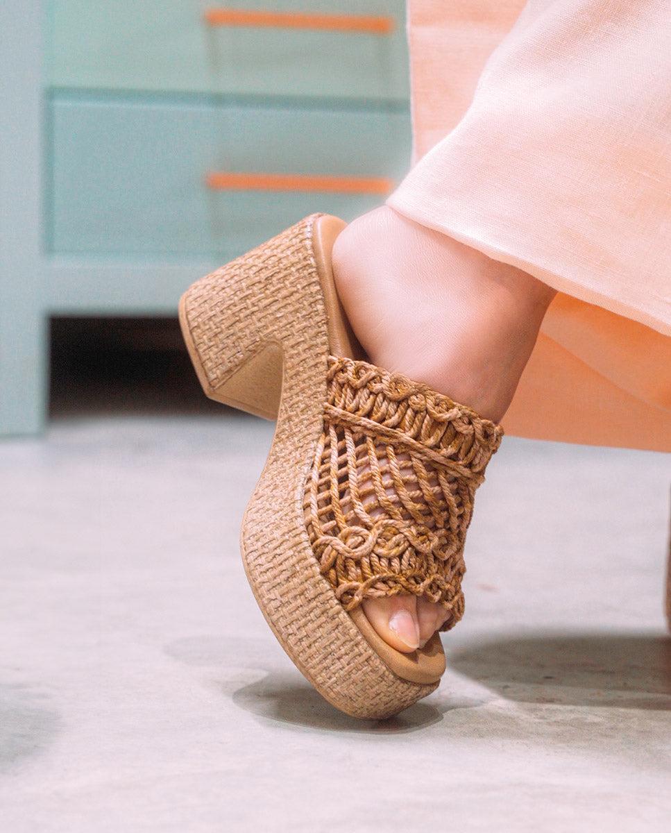 porronet SANDALIA TACON PIEL TEXTIL CUERO JUDITH