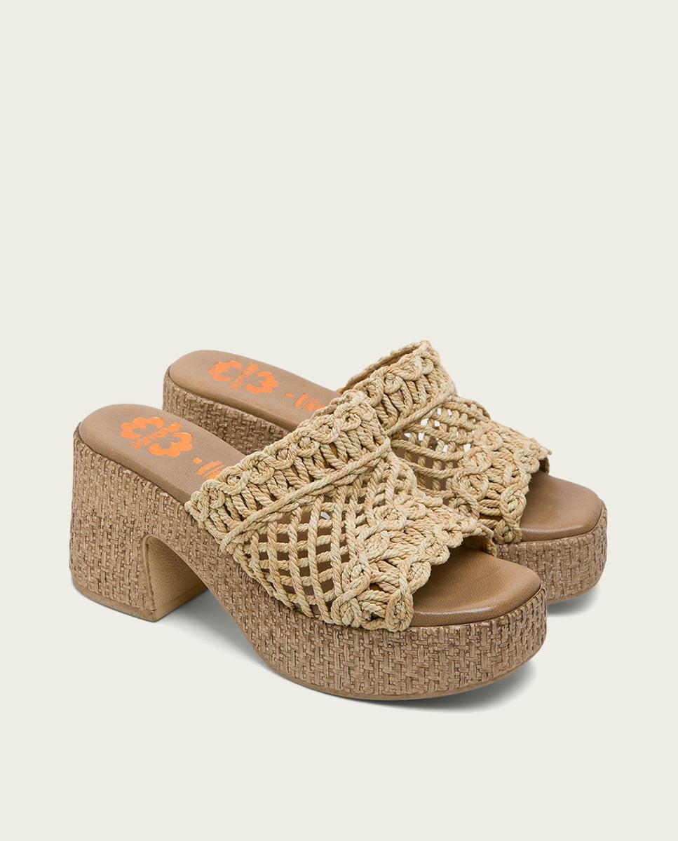 Porronet SANDALIA TACON PIEL TEXTIL NATURAL JUDITH