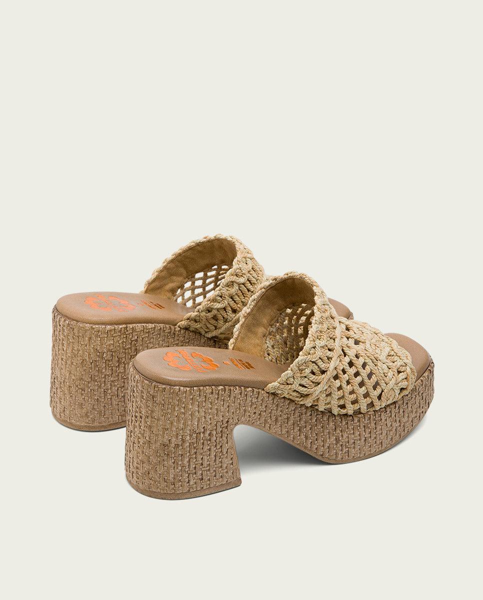 Porronet SANDALIA TACON PIEL TEXTIL NATURAL JUDITH