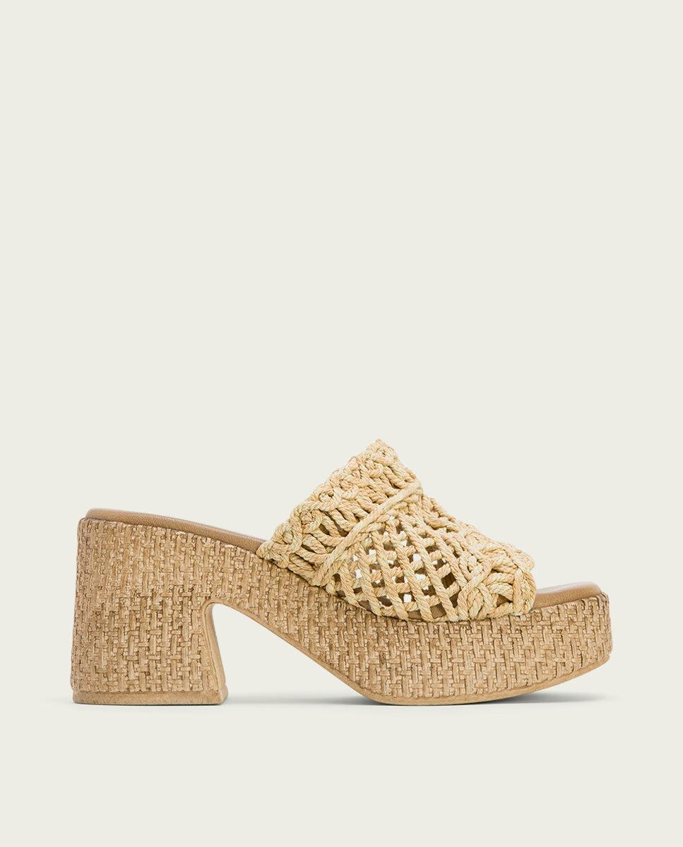 porronet SANDALIA TACON PIEL TEXTIL NATURAL JUDITH