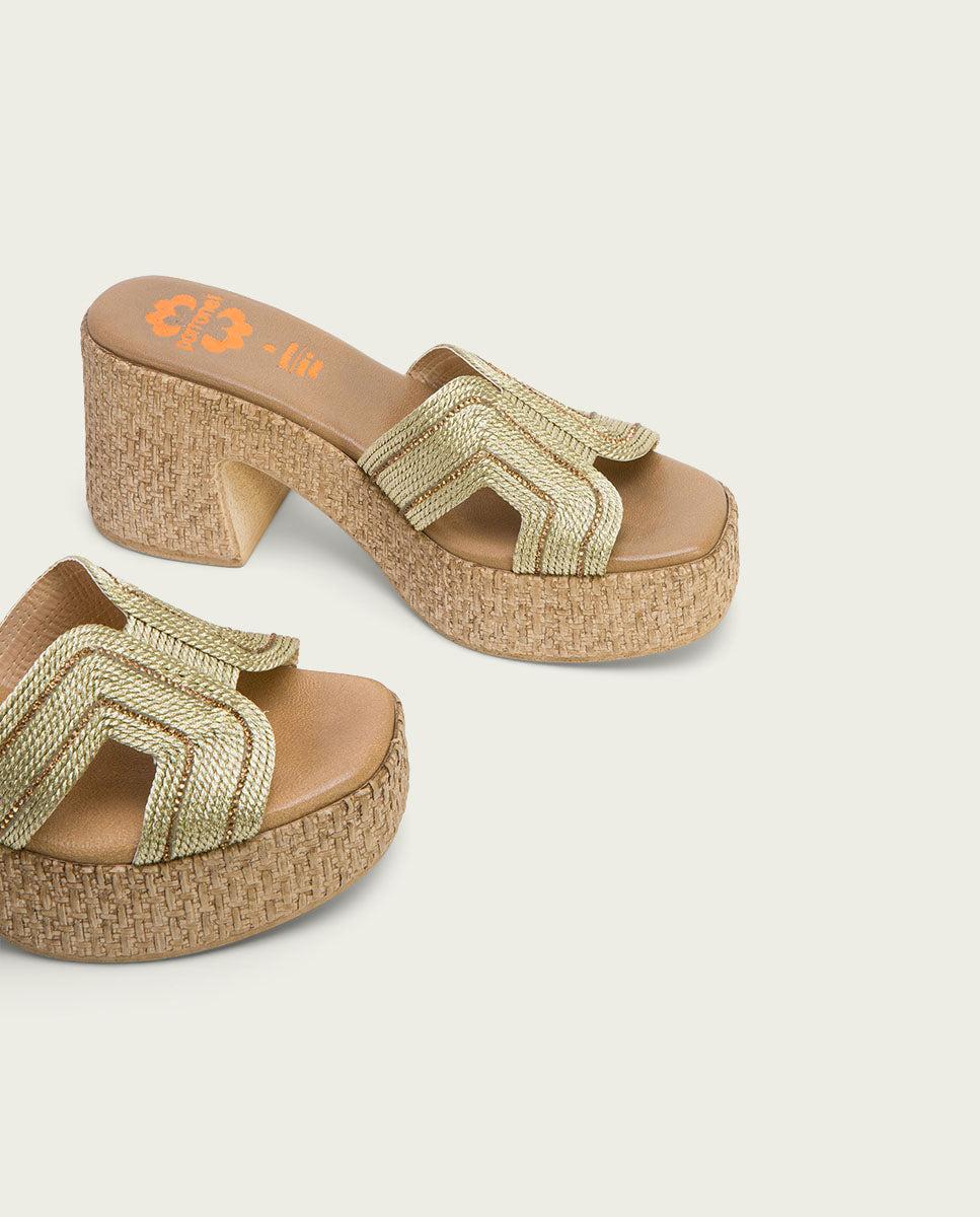 Porronet SANDALIA TACON PIEL TEXTIL PLATINO JAMIE