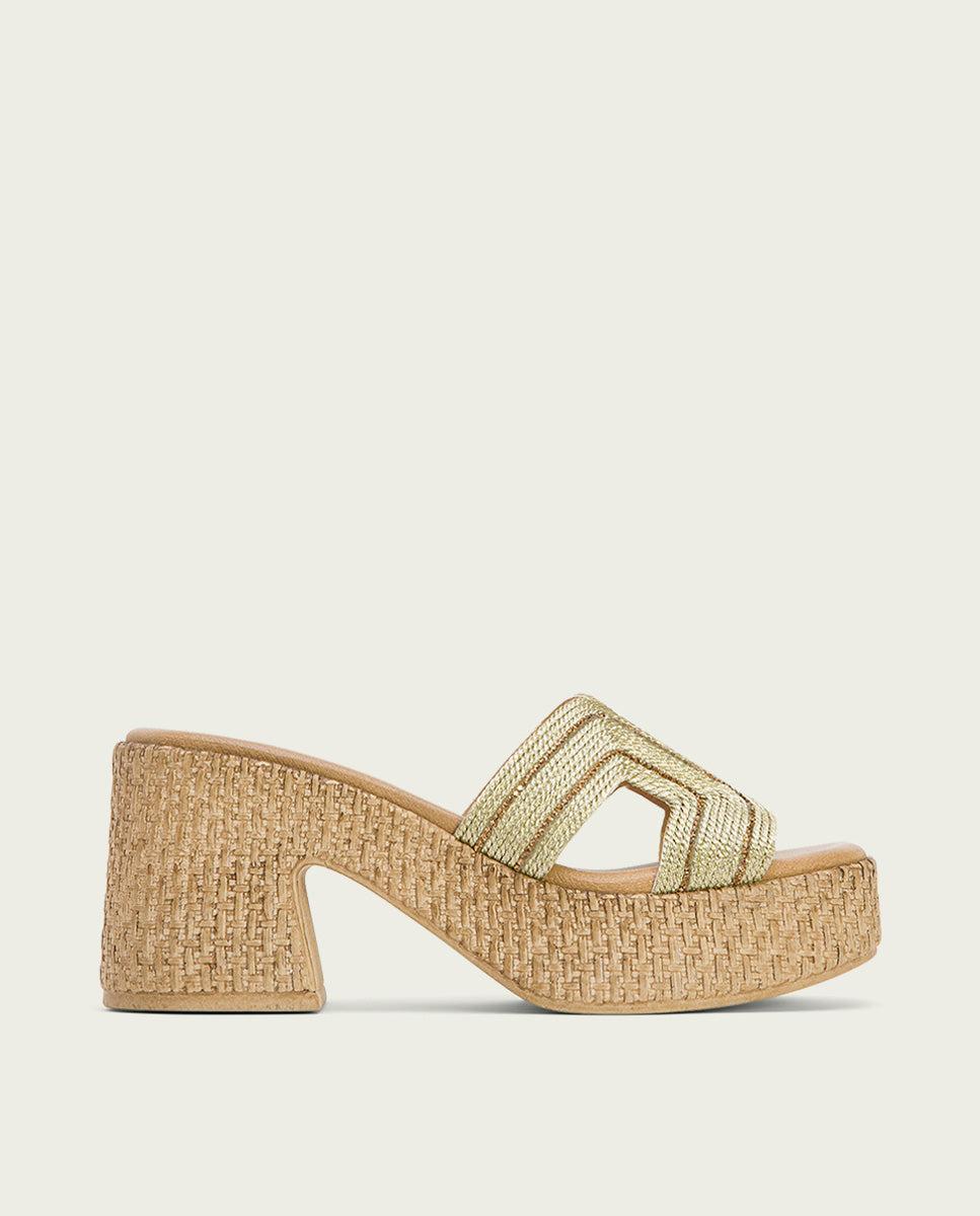 Porronet SANDALIA TACON PIEL TEXTIL PLATINO JAMIE