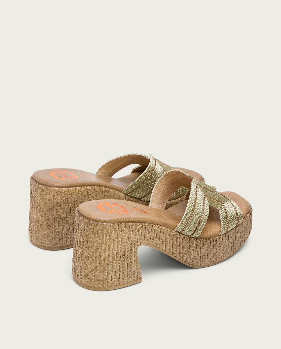 Porronet SANDALIA TACON PIEL TEXTIL PLATINO JAMIE