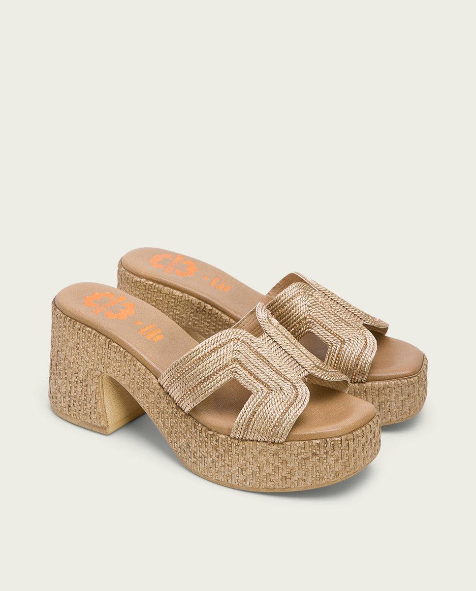 Porronet SANDALIA TACON PIEL TEXTIL ROSE JAMIE