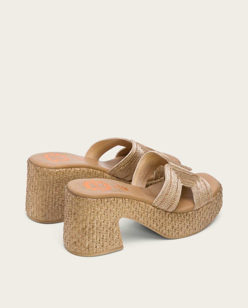 Porronet SANDALIA TACON PIEL TEXTIL ROSE JAMIE