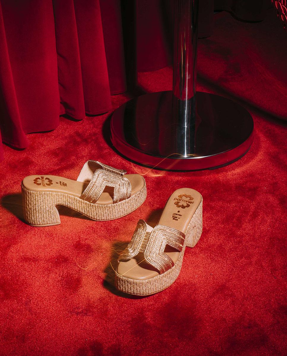 porronet SANDALIA TACON PIEL TEXTIL ROSE JAMIE