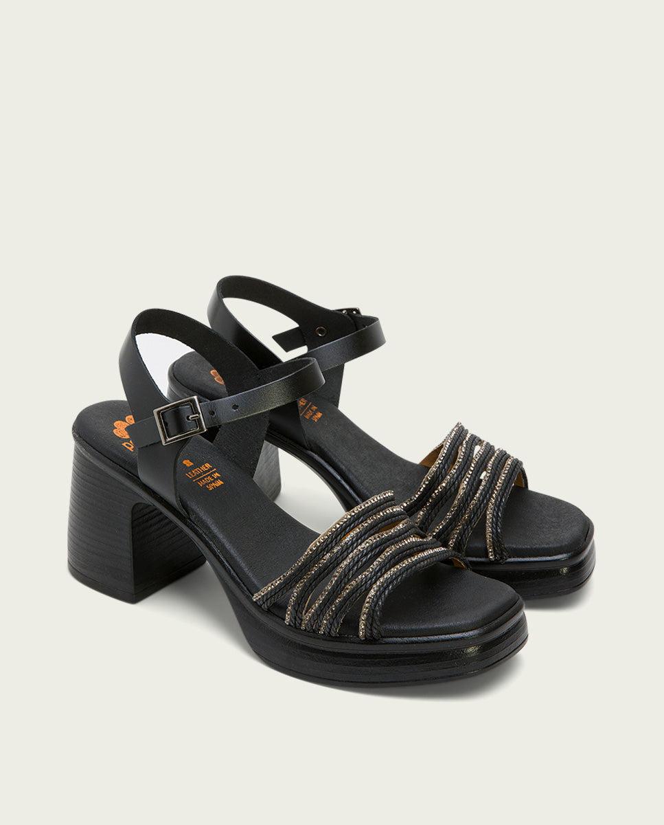 Porronet SANDALIA TACON PIEL Y TEXTIL NEGRO ILKA