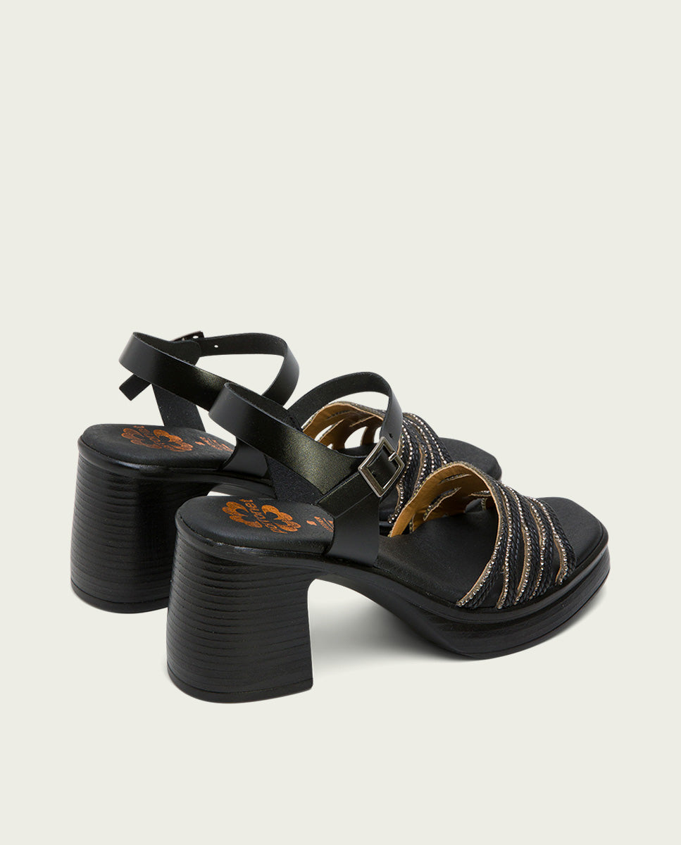 Porronet SANDALIA TACON PIEL Y TEXTIL NEGRO ILKA