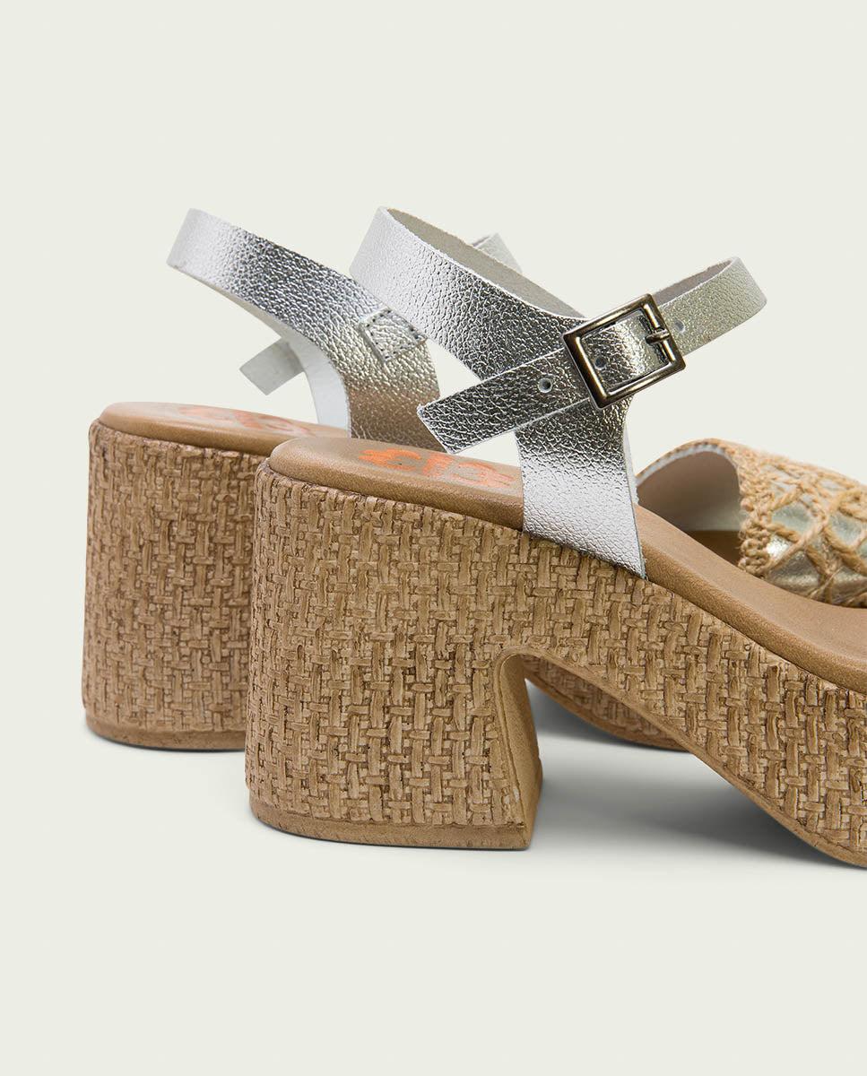 Porronet SANDALIA TACON PIEL Y TEXTIL PLATA JERI