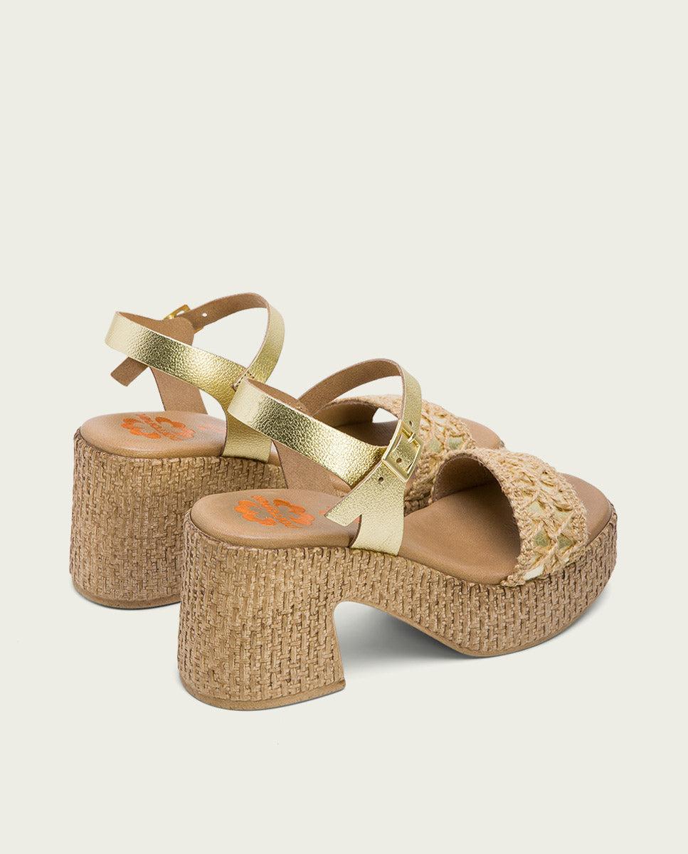 Porronet SANDALIA TACON PIEL Y TEXTIL PLATINO JERI