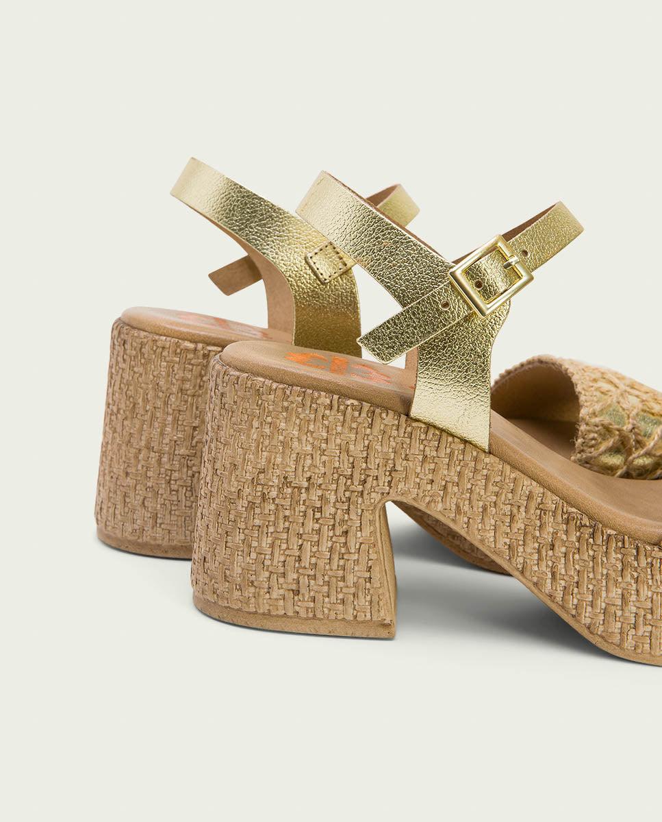 Porronet SANDALIA TACON PIEL Y TEXTIL PLATINO JERI