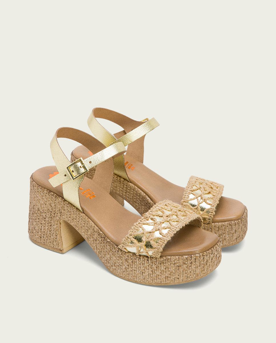 porronet SANDALIA TACON PIEL Y TEXTIL PLATINO JERI