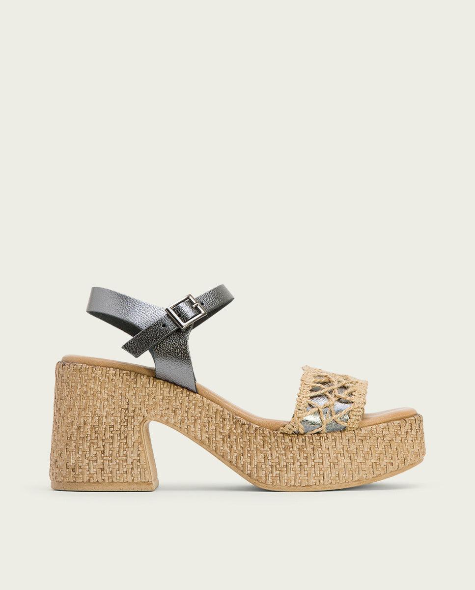 Porronet SANDALIA TACON PIEL Y TEXTIL PLOMO JERI