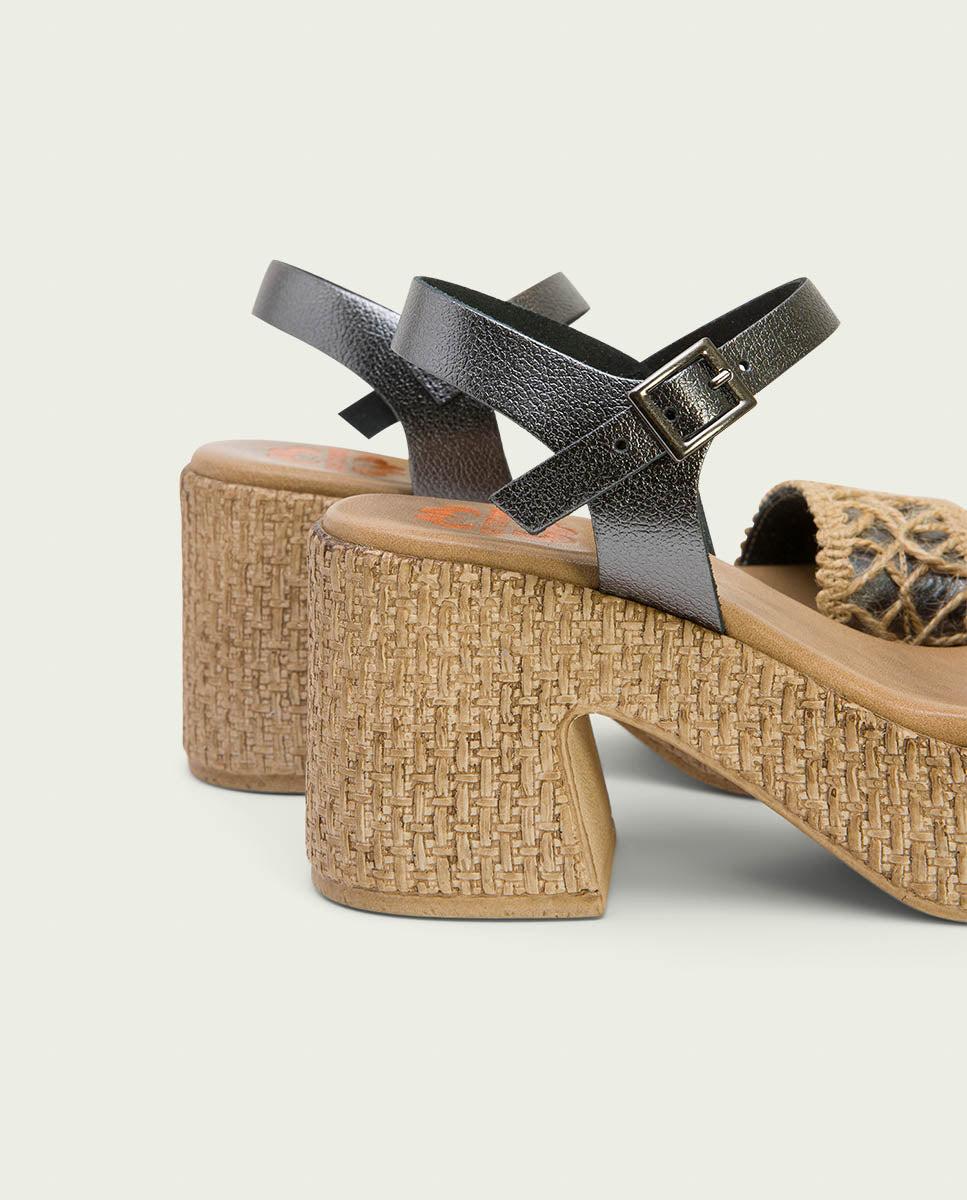 Porronet SANDALIA TACON PIEL Y TEXTIL PLOMO JERI