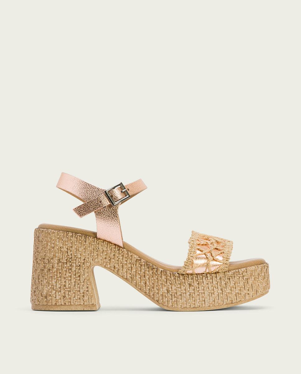 Porronet SANDALIA TACON PIEL Y TEXTIL ROSE JERI