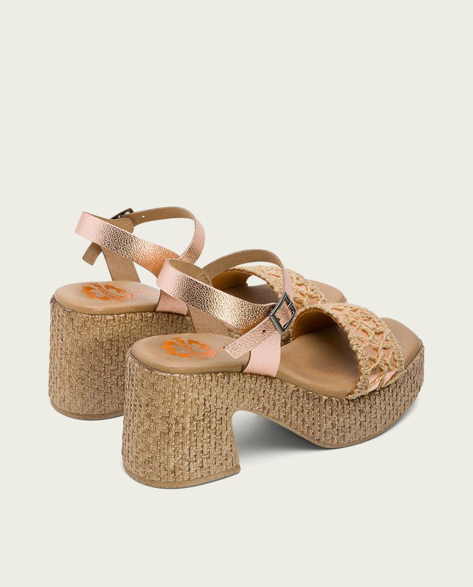 Porronet SANDALIA TACON PIEL Y TEXTIL ROSE JERI