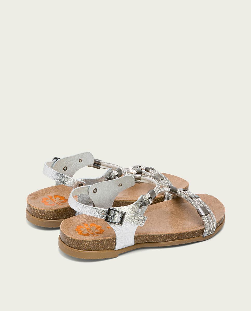 Porronet SANDALIA BIO CON PALA DE BRILLANTES PIEL PLATA DEMI