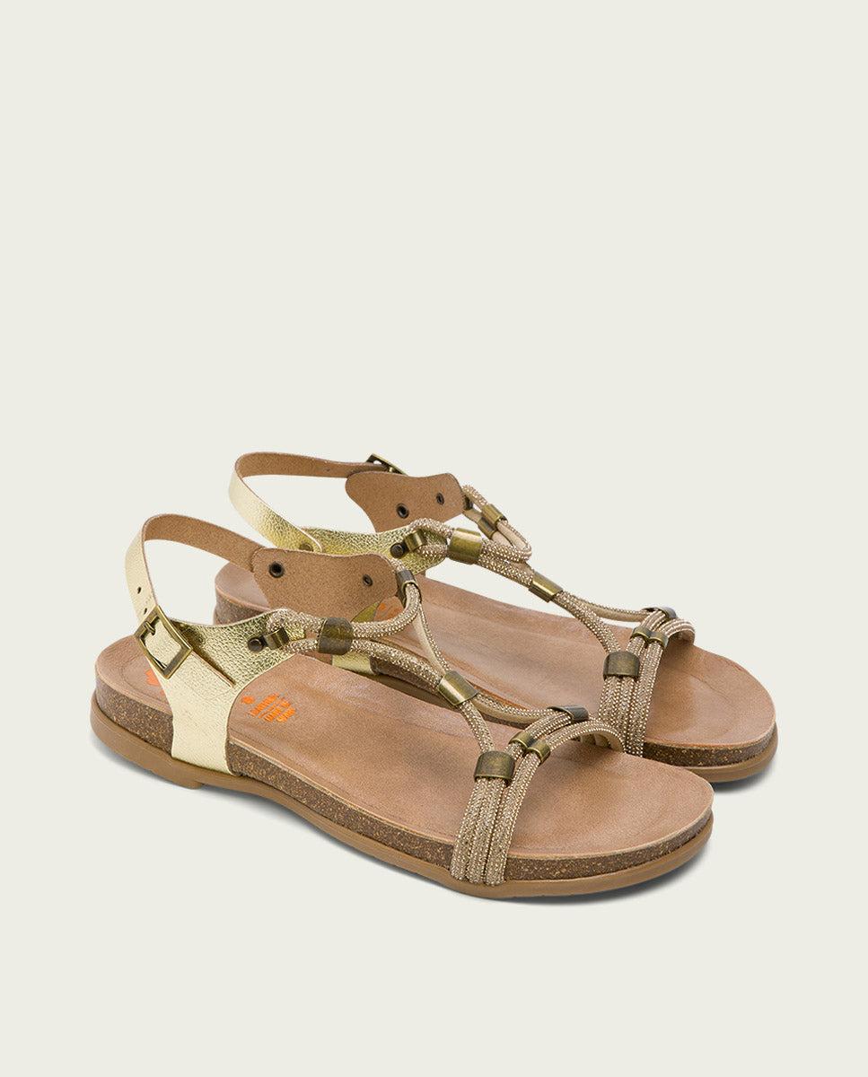 Porronet SANDALIA BIO CON PALA DE BRILLANTES PIEL PLATINO DEMI