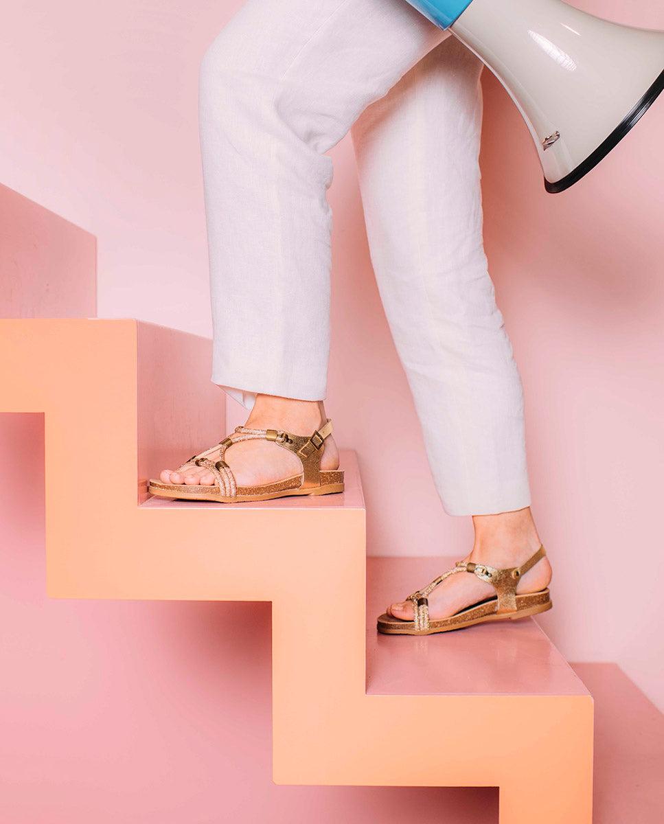 porronet SANDALIA BIO CON PALA DE BRILLANTES PIEL PLATINO DEMI