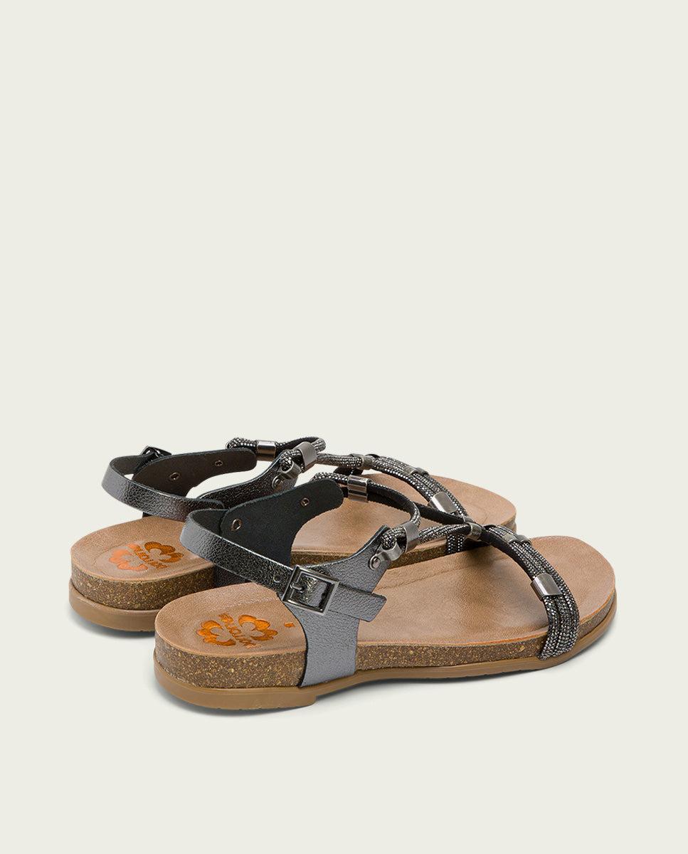Porronet SANDALIA BIO CON PALA DE BRILLANTES PIEL PLOMO DEMI