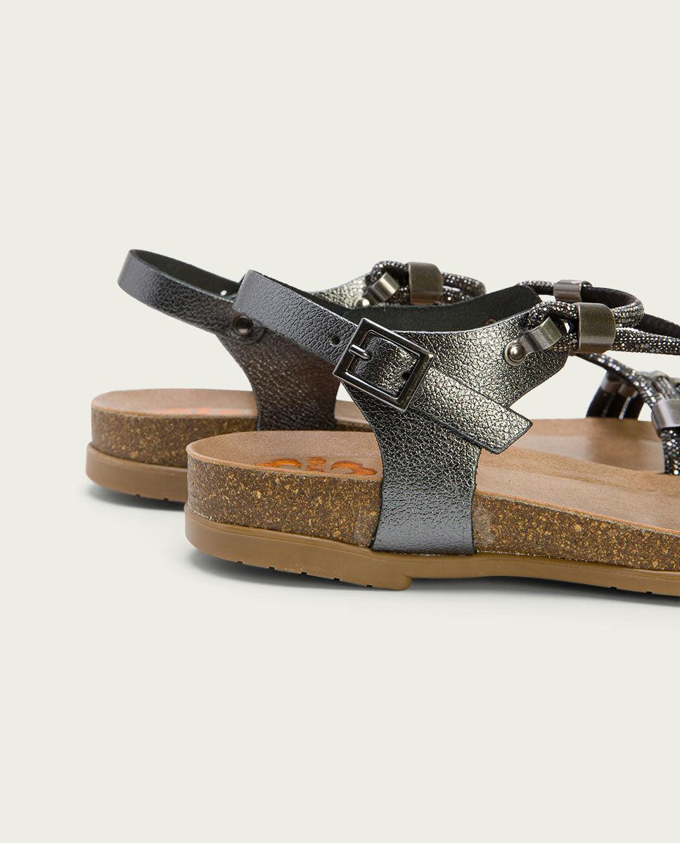Porronet SANDALIA BIO CON PALA DE BRILLANTES PIEL PLOMO DEMI