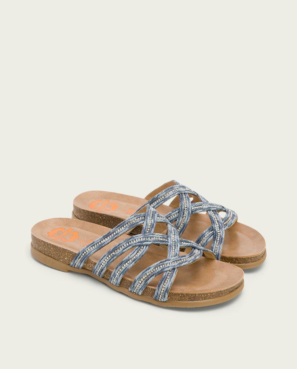 Porronet SANDALIA BIO CON PALA TEXTIL PIEL AZUL DAFNE